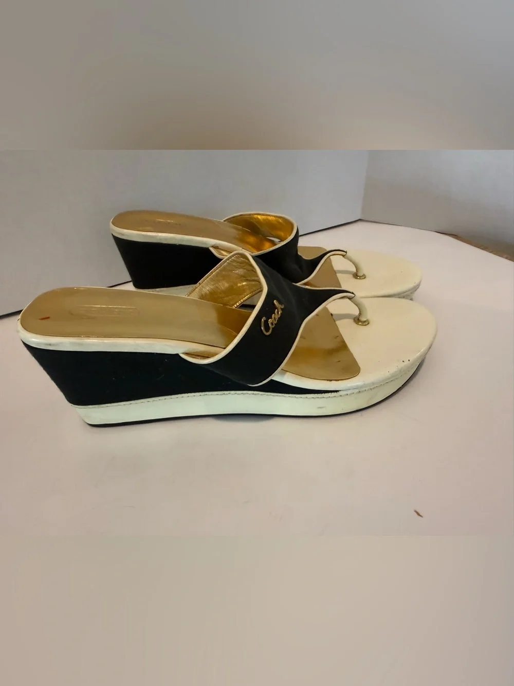 Coach Felecia Canvas and Patent Wedges Black and White - Picture 7 of 11